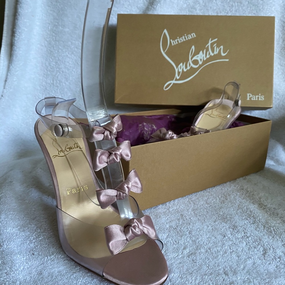 christian louboutin pink satin bow shoes size 10